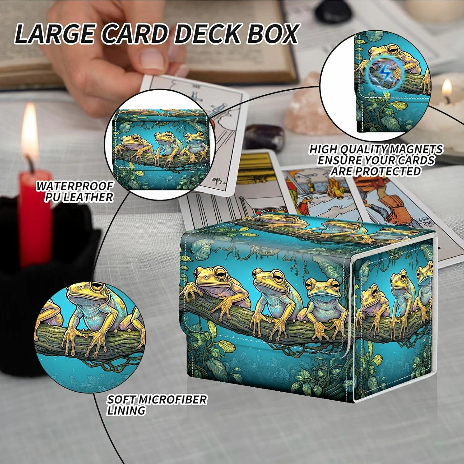 Colorful Frogs Card Deck Box Trading Cards with Strong Magnet Commander Deck Box Card Storage Box Magic Premium Card Storage Box Case Cover for TCG CCG Magic Cards