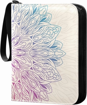 Colorful Mandala Print Card Collector Holder for Collectible Boys Girls Game Sports Cards MTG TCG, 4 Pockets Trading Card Folder Zip Card Binder