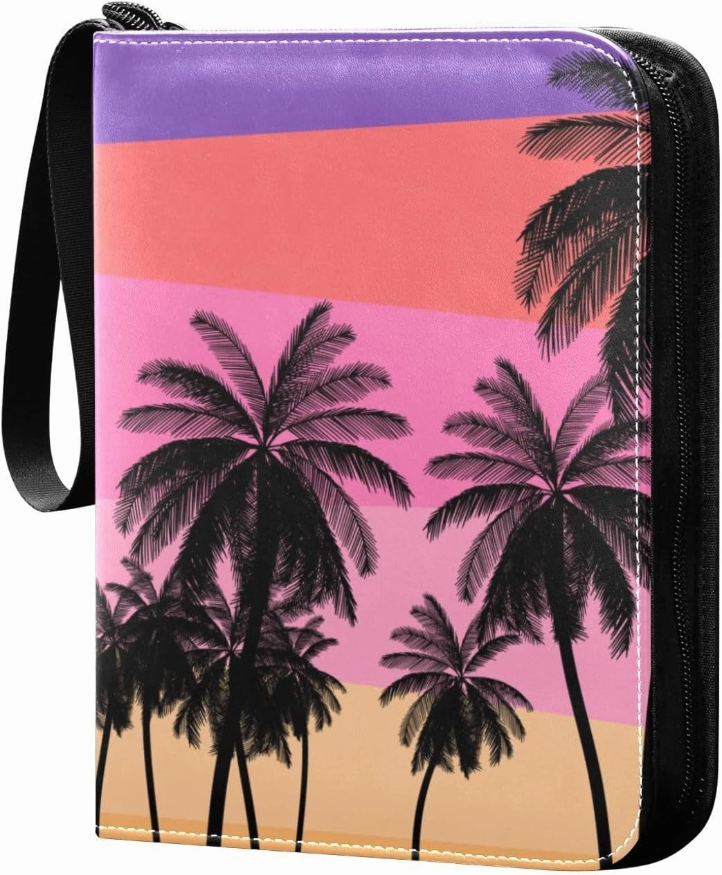 Colorful Palms Card Collector Holder for Collectible Boys Girls Game Sports Cards MTG TCG, 4 Pockets Trading Card Folder Zip Card Binder