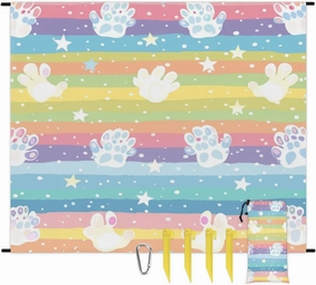 Colorful Paw Print Beach Blanket, Sandproof Beach Mat, Adults Waterproof Quick Drying Sand Free Mat with 4 x Ground Spikes for Outdoor Travel Camping Hiking, Cartoon Dog Cat Paw