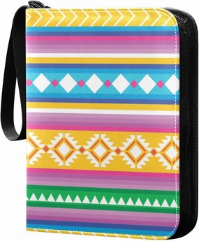 Colorful Peruvian Texture Card Collector Holder for Collectible Boys Girls Game Sports Cards MTG TCG, 4 Pockets Trading Card Folder Zip Card Binder