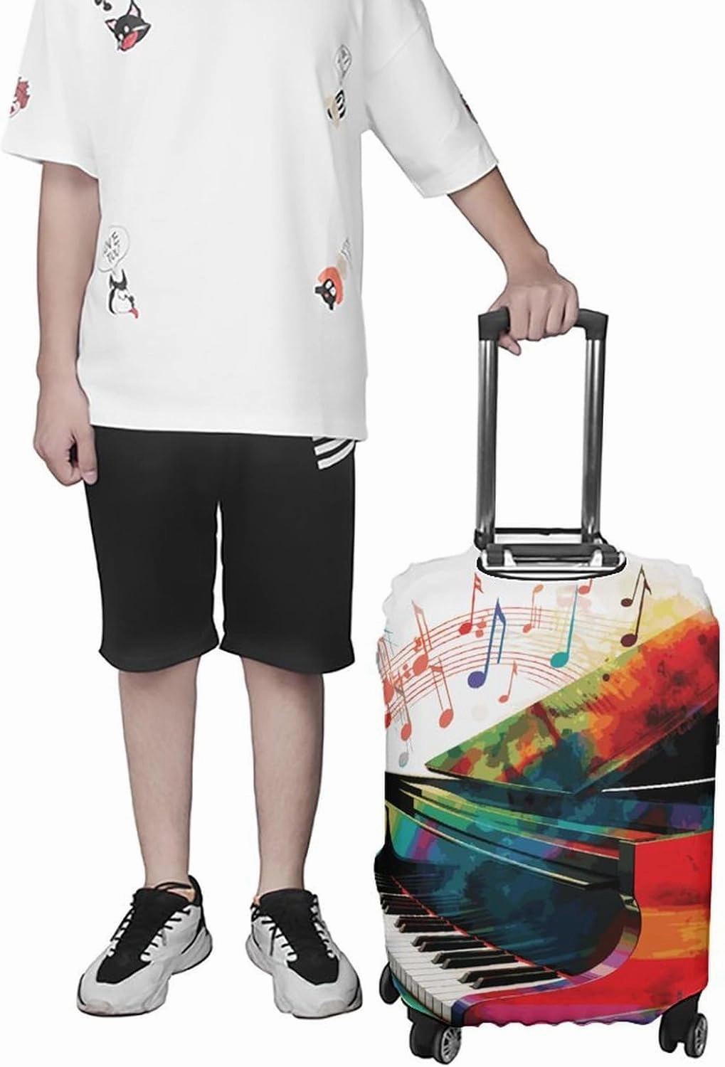 Colorful Piano Keyboard Music Luggage Cover Simple And Generous Suitcase Dust Cover Washable, Scratch Resistant for 19-32 Inch Suitcase S