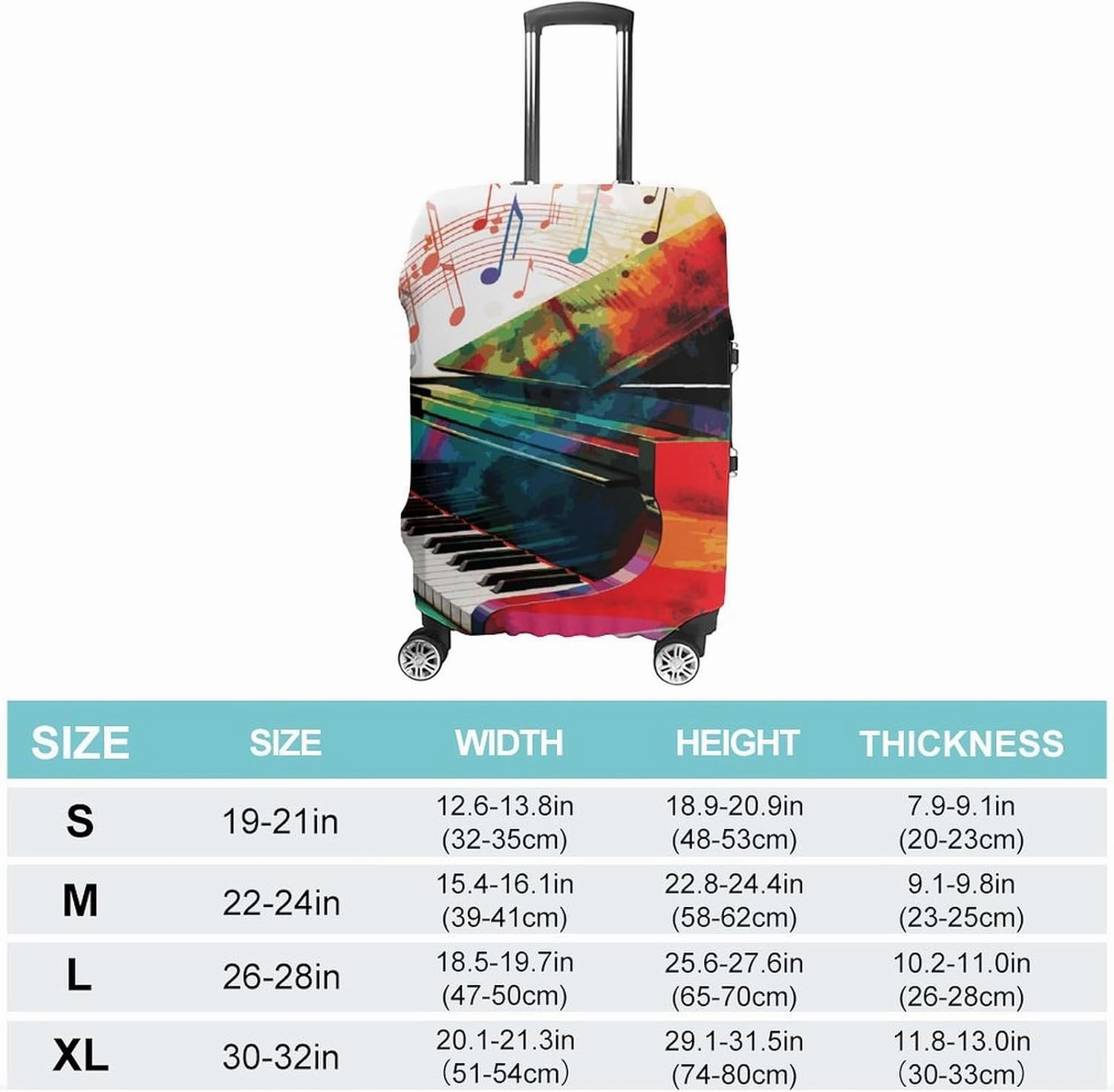 Colorful Piano Keyboard Music Luggage Cover Simple And Generous Suitcase Dust Cover Washable, Scratch Resistant for 19-32 Inch Suitcase S