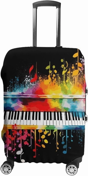 Colorful Piano Keyboard Music Note Luggage Cover Simple And Generous Suitcase Dust Cover Washable, Scratch Resistant for 19-32 Inch Suitcase XL