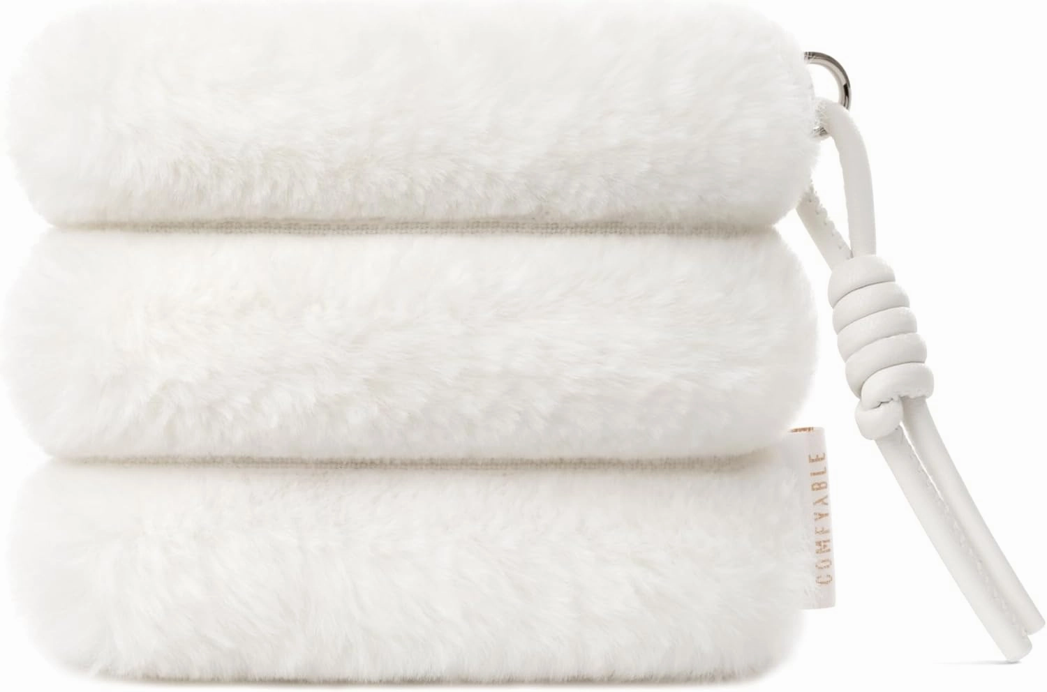 Comfyable Faux Fur Cute Coin Purse Pouch Change Holder For Women, Small Organizer with Magnetic Closure, Lanyard, Storage for Airpods, USB Flash Drive, Lipstick, Card, Key, Daily Items, Rice