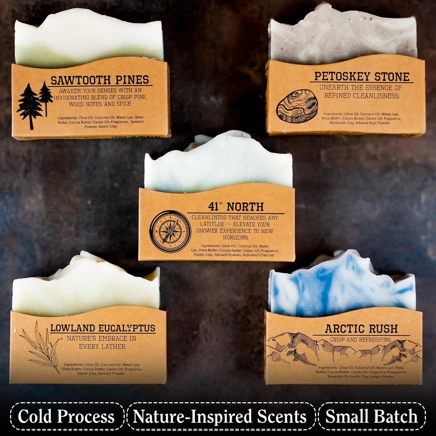 Compass Soap Natural Soap for Men | Skin-Friendly & Chemical-Free Hand Made Soap Bar Gift Set | Best Exfoliating and Cleansing Bar Soap for Men | 5 Oz. Variety Pack of 5