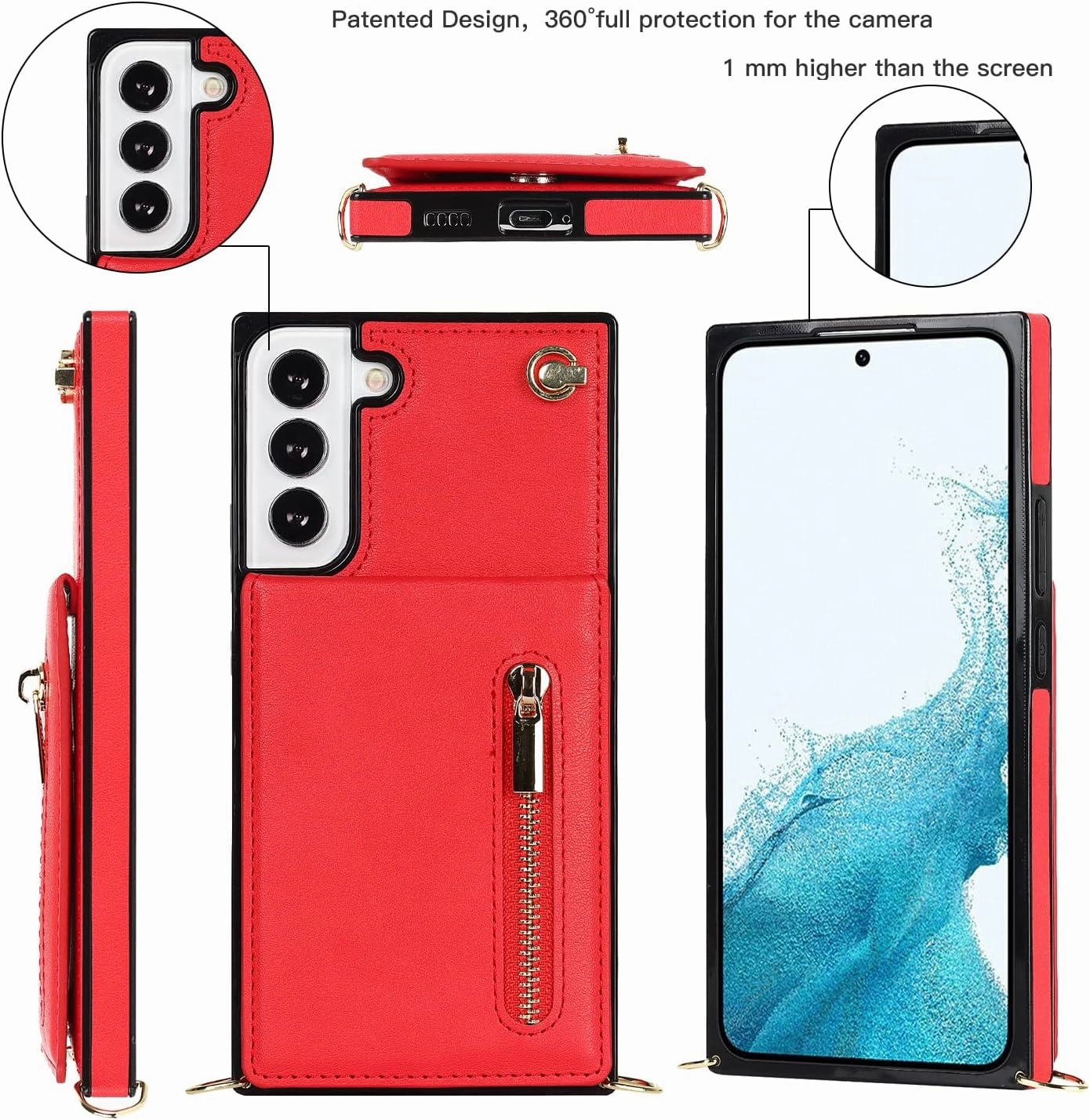 Compatible with Samsung Galaxy S23 Plus Case 6.6 Inch, Pocket Purse Handbag Shoulder Strap Stylish Protective Cover for Galaxy S23 Plus (Romantic Red)