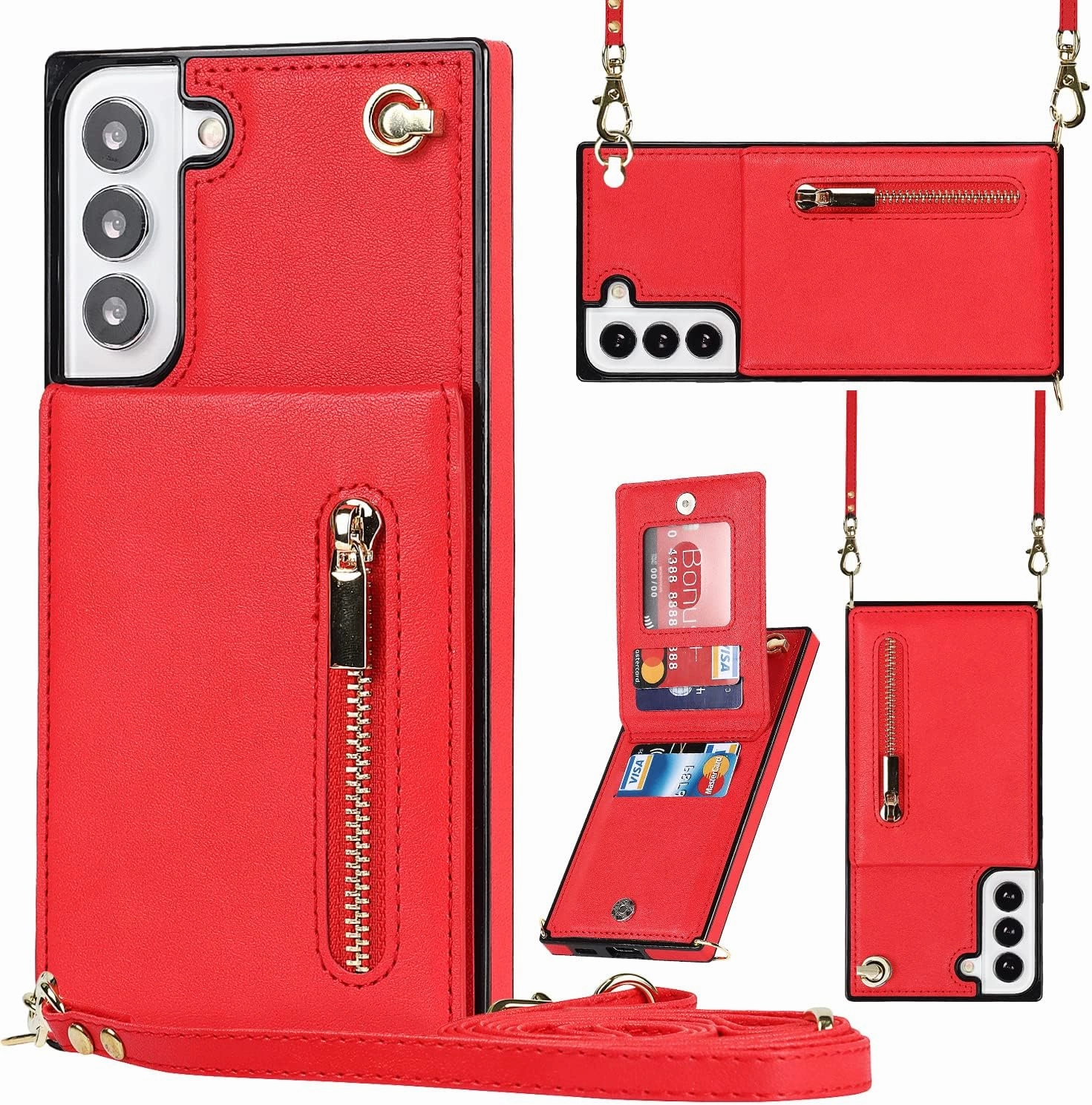 Compatible with Samsung Galaxy S23 Plus Case 6.6 Inch, Pocket Purse Handbag Shoulder Strap Stylish Protective Cover for Galaxy S23 Plus (Romantic Red)