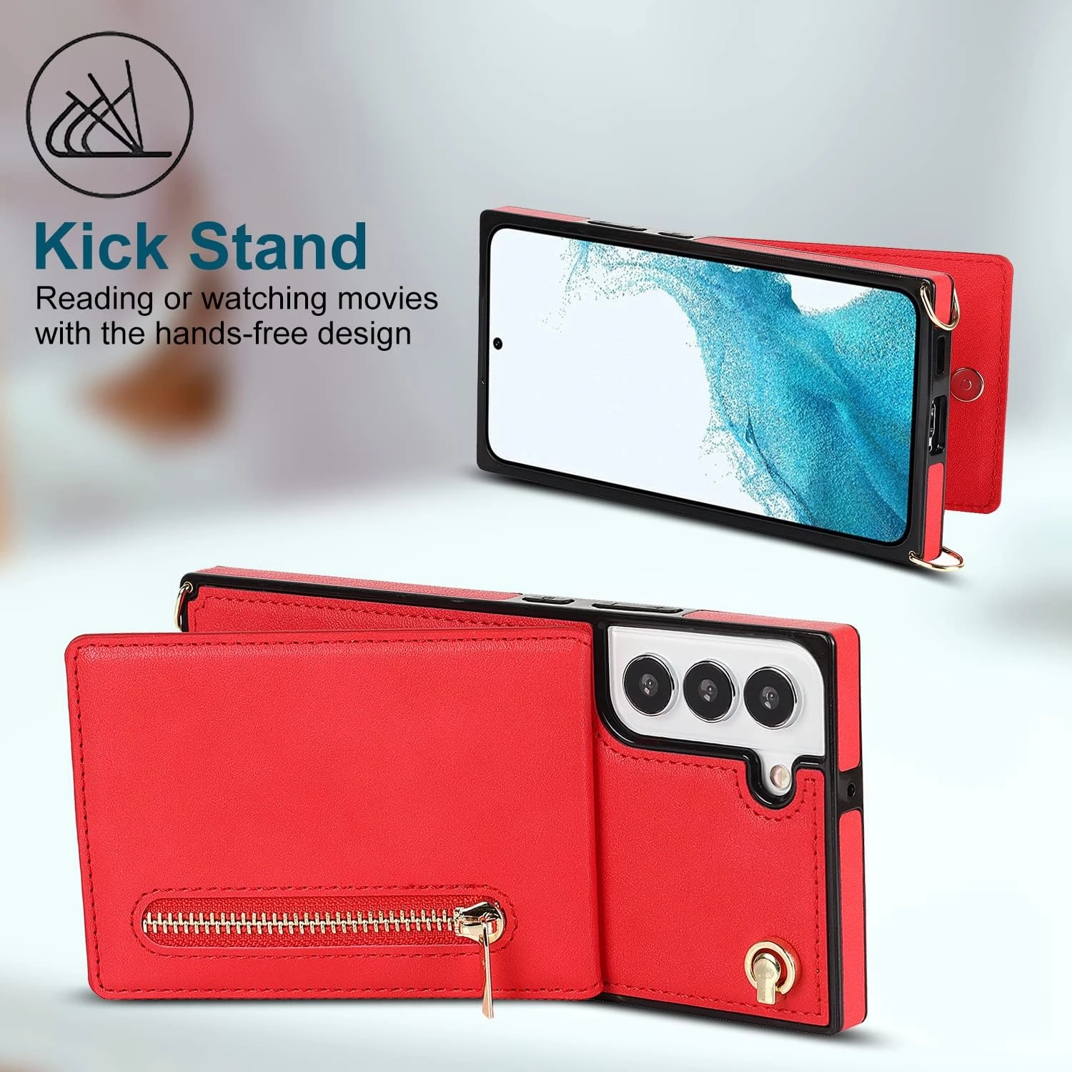 Compatible with Samsung Galaxy S23 Plus Case 6.6 Inch, Pocket Purse Handbag Shoulder Strap Stylish Protective Cover for Galaxy S23 Plus (Romantic Red)