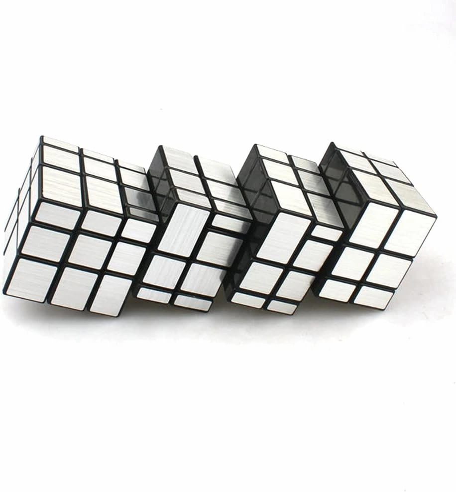 Conjoined Mirror Cube, Conjoined 3x3 Mirror Cube Bandaged 3x3 Blocks Twisty Cube Puzzle Toy Brain Teasers Silver (Ⅳ)