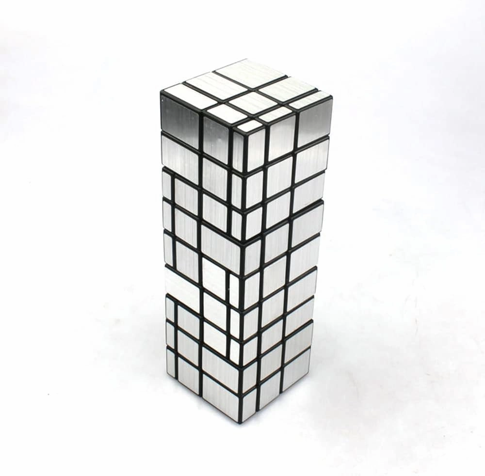 Conjoined Mirror Cube, Conjoined 3x3 Mirror Cube Bandaged 3x3 Blocks Twisty Cube Puzzle Toy Brain Teasers Silver (Ⅳ)