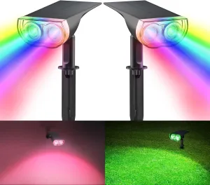 Consciot Solar Color Changing Outdoor Spotlights, 7 Lighting Modes Outside Solar Lights Waterproof IP67, Multicolor Christmas Decorations Landscape Lights for Pathway Patio Fence, Auto On/Off, 2 Pack