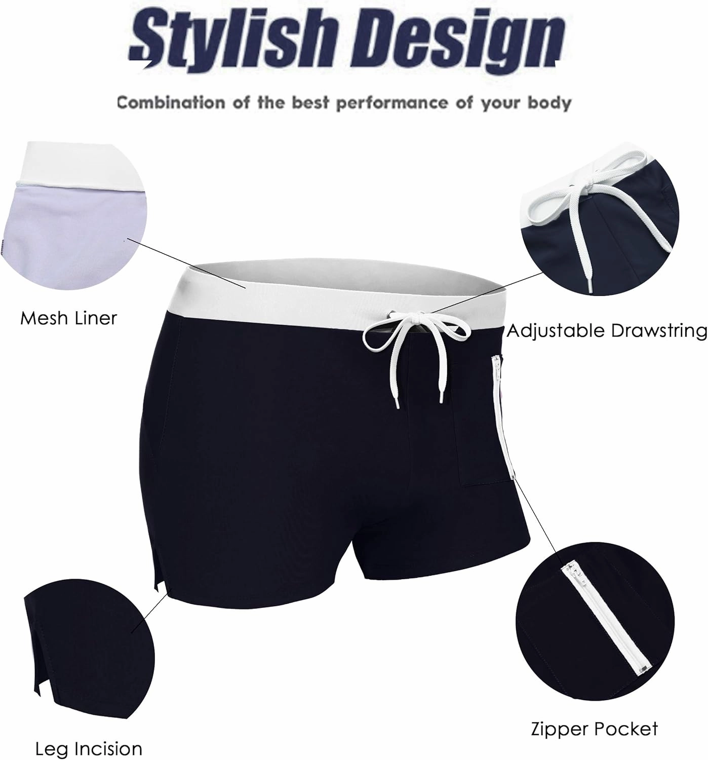 COOFANDY Mens Swim Trunks Swimwear Bathing Suit Swim Brief Square Leg Board Short S-3XL
