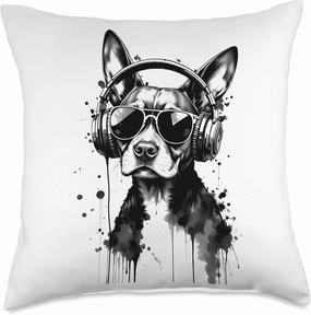 Cool Dog Cute Pets Black & white ink style fluid drip splash Throw Pillow