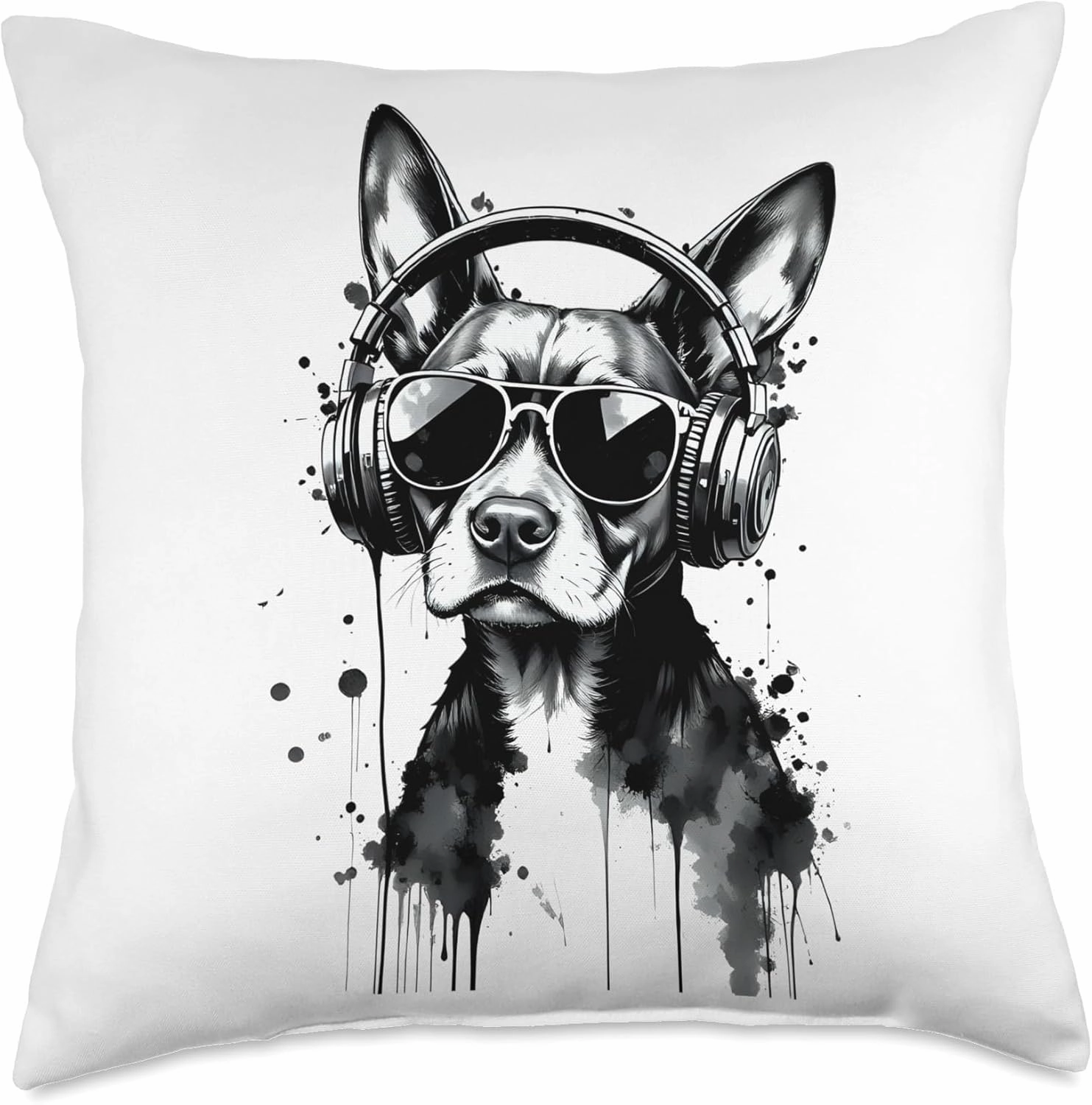 Cool Dog Cute Pets Black & white ink style fluid drip splash Throw Pillow