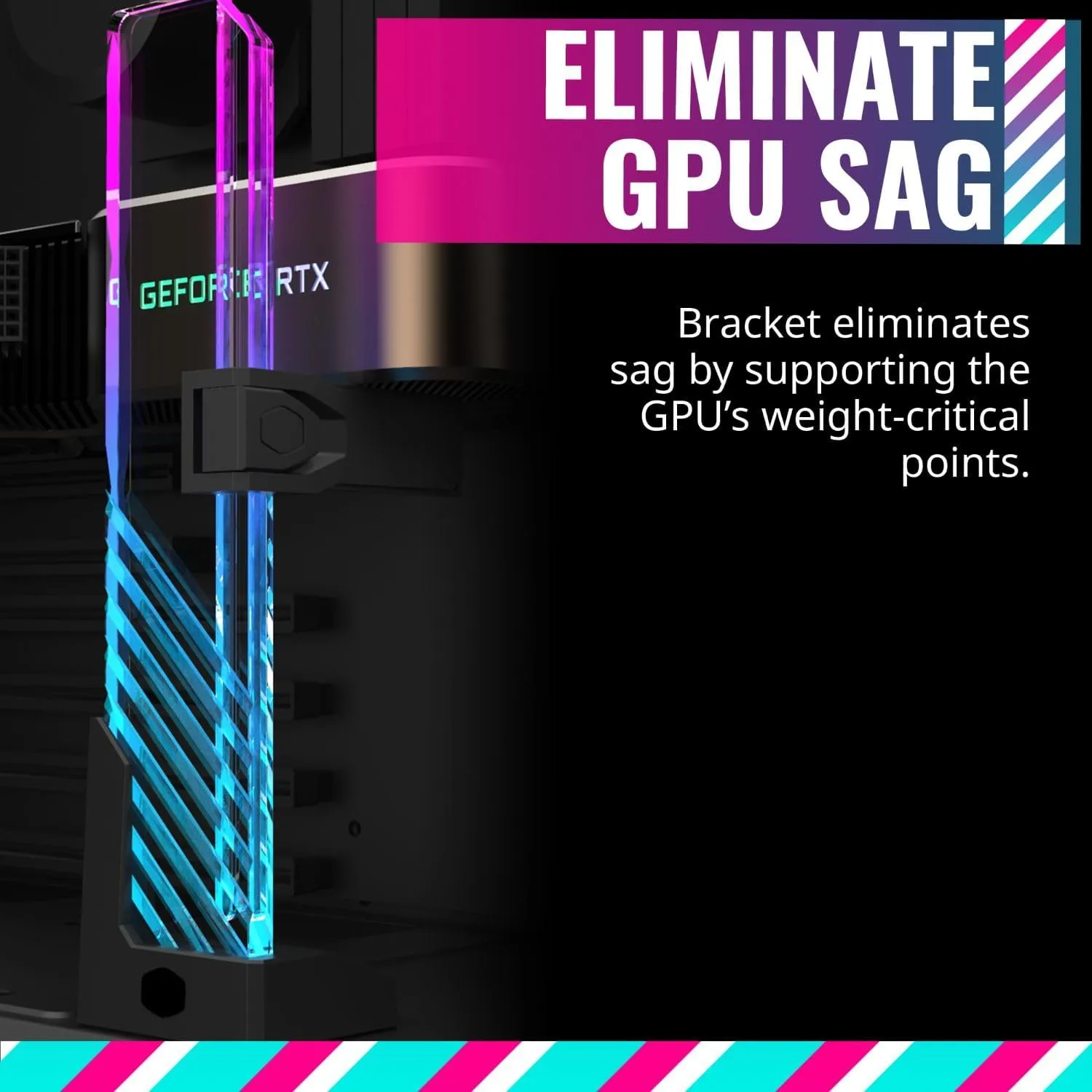 Cooler Master MasterAccessory ARGB GPU Support Bracket, Edge-Lit ARGB Tempered Glass, Universal GPU Bracket, Multiple Orientations (MCA-U000R-GSBTG-00)