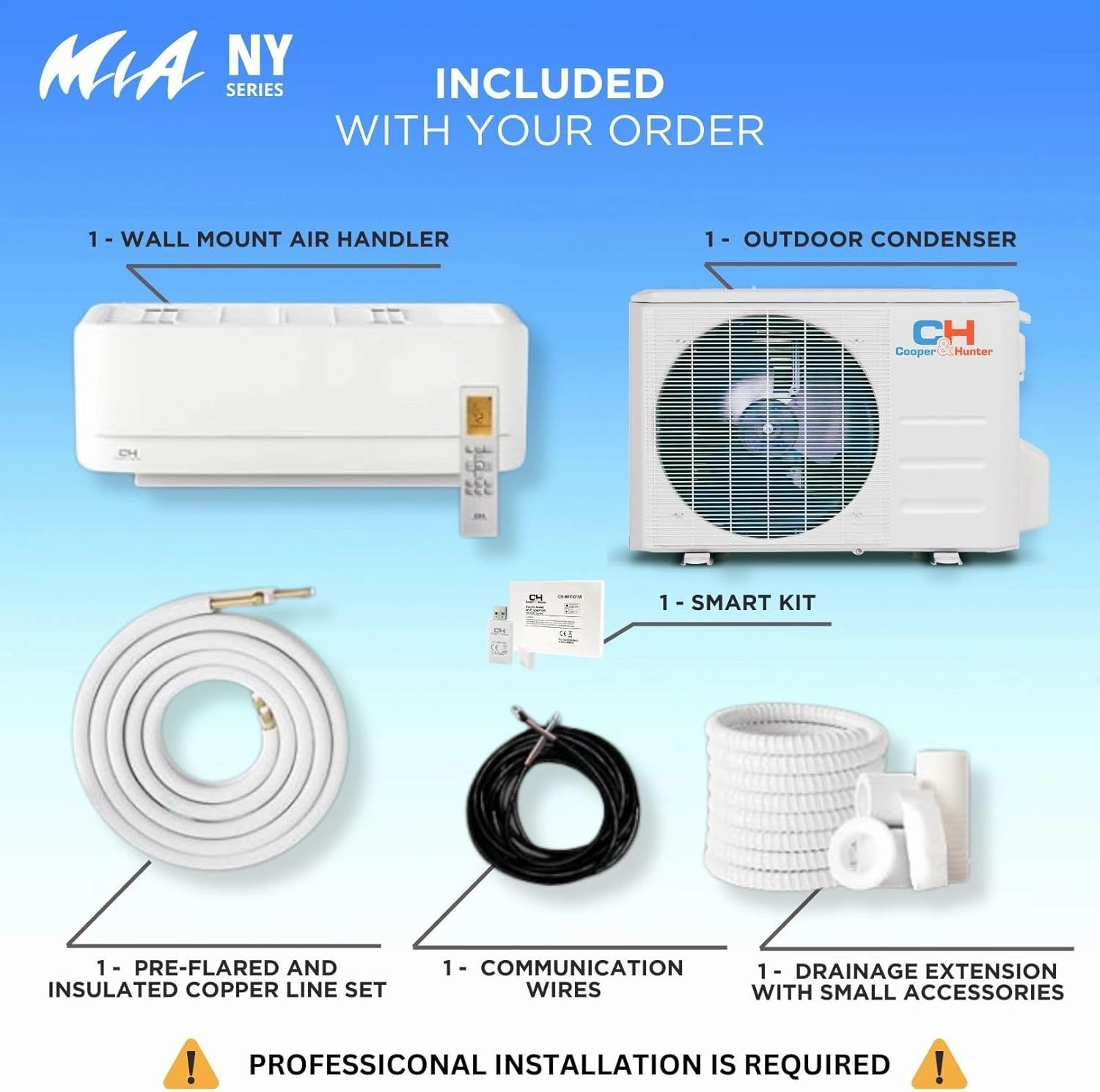 Cooper & Hunter 18,000 BTU, 230V 19 SEER Ductless Mini Split AC/Heating System Pre-Charged Inverter Heat Pump with 16ft Installation Kit