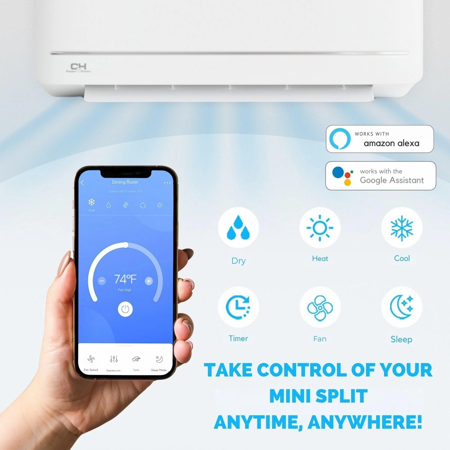 Cooper & Hunter 18,000 BTU, 230V 19 SEER Ductless Mini Split AC/Heating System Pre-Charged Inverter Heat Pump with 16ft Installation Kit