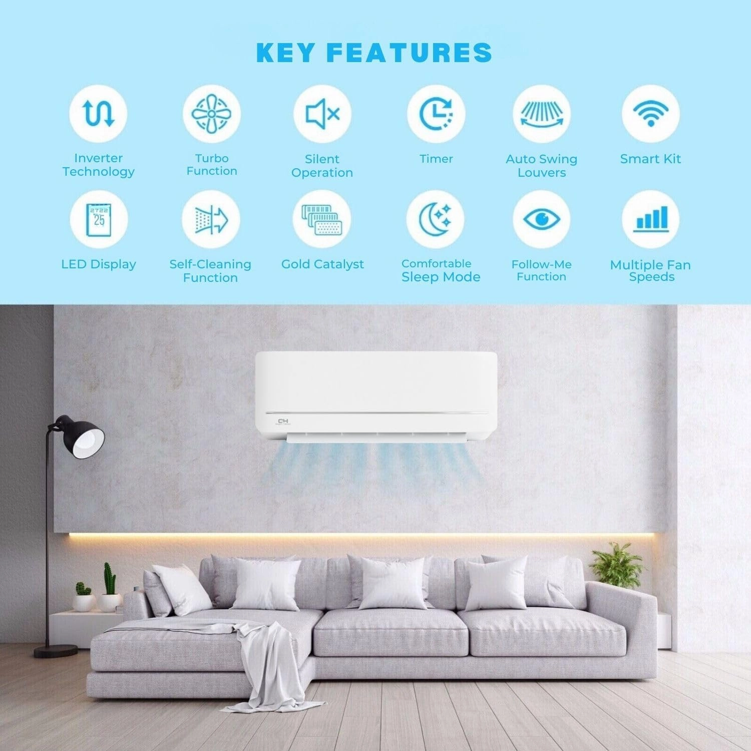 Cooper & Hunter 18,000 BTU, 230V 19 SEER Ductless Mini Split AC/Heating System Pre-Charged Inverter Heat Pump with 16ft Installation Kit