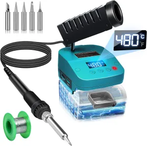 Cordless Soldering iron for Makita 18V Battery Fast Heating,Electric Digital LCD Soldering Station With USB and Type C Charge Ports,Portable Adjustable Solder iron kit for DIY,jewelry,Appliance Repair