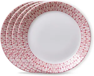 Corelle Everyday Expressions 4-Pc Dining Plates Set, Service for 4, Durable and Eco-Friendly 10-1/2-Inch , Higher Rim Glass Dinner Plate , Microwave and Dishwasher Safe, Graphic Stitch