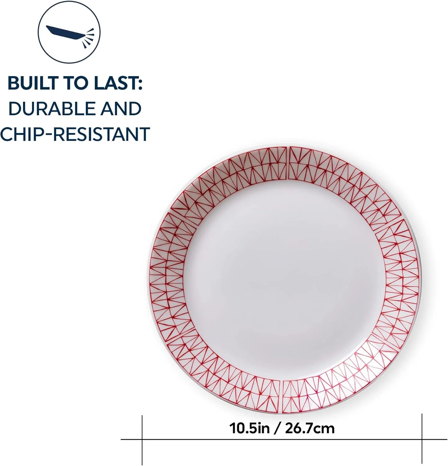 Corelle Everyday Expressions 4-Pc Dining Plates Set, Service for 4, Durable and Eco-Friendly 10-1/2-Inch , Higher Rim Glass Dinner Plate , Microwave and Dishwasher Safe, Graphic Stitch