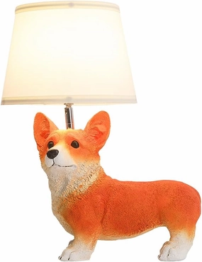 Corgi Cute Desk Lamp,Animal Lamp,Resin Dog Statue Puppy Bedside Lamps for Bedroom,Unique Table Lamps Home Office,Room Light for Kids Adults,360°Rotating Fabric Lampshade,Fun Livingroom Decor