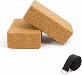 Cork Yoga Blocks (Set of 2), High Density Solid Natural Cork Yoga Brick with Non-Slip Surface, for Stretching, Aligning, and Balancing