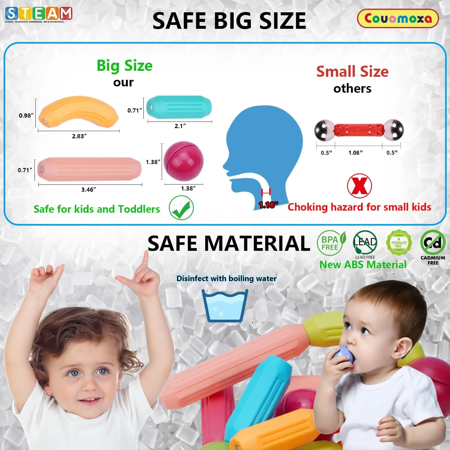 COUOMOXA Magnetic Toy Montessori for Kids: 3 4 5 6 7 8 9 10 11 12 Years Old Boys Girls Magnetic Building Sticks - STEM Creative Toy Ages 3-12 Playroom Family for Kids