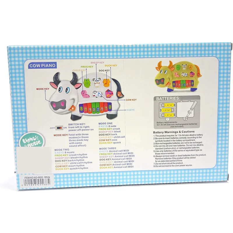 Cow Theme Musical Piano Keyboard with Animals Sound & Light - 8 Keys (1-4 Years)