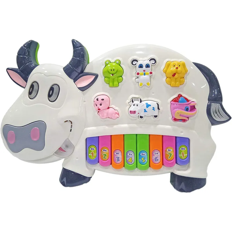 Cow Theme Musical Piano Keyboard with Animals Sound & Light - 8 Keys (1-4 Years)