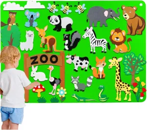 Craftstory Zoo Animals Felt Board Story Set for Toddlers 32 Pieces Felt Jungle Animals Toys Figures Teaching Wall Flannel Board for Preschool Crafts Activity Early Learning Storytelling