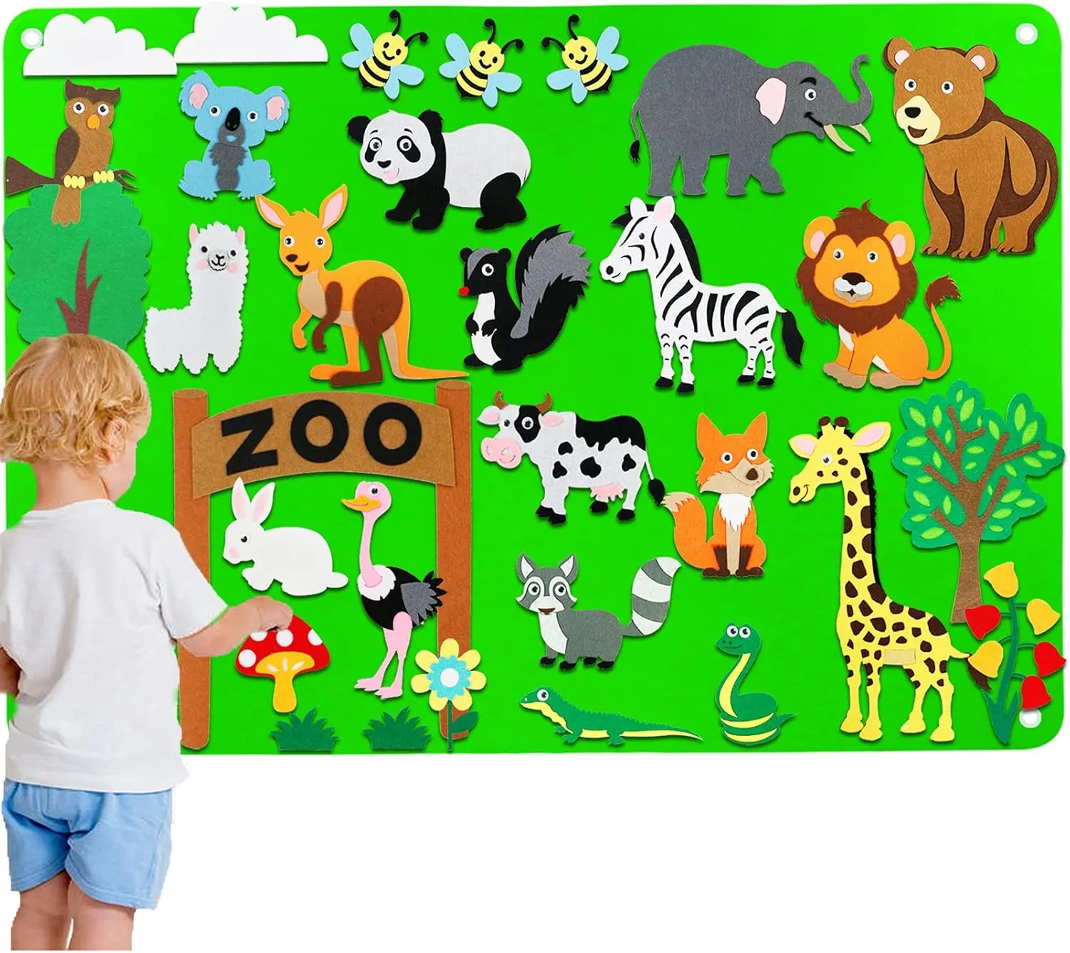 Craftstory Zoo Animals Felt Board Story Set for Toddlers 32 Pieces Felt Jungle Animals Toys Figures Teaching Wall Flannel Board for Preschool Crafts Activity Early Learning Storytelling