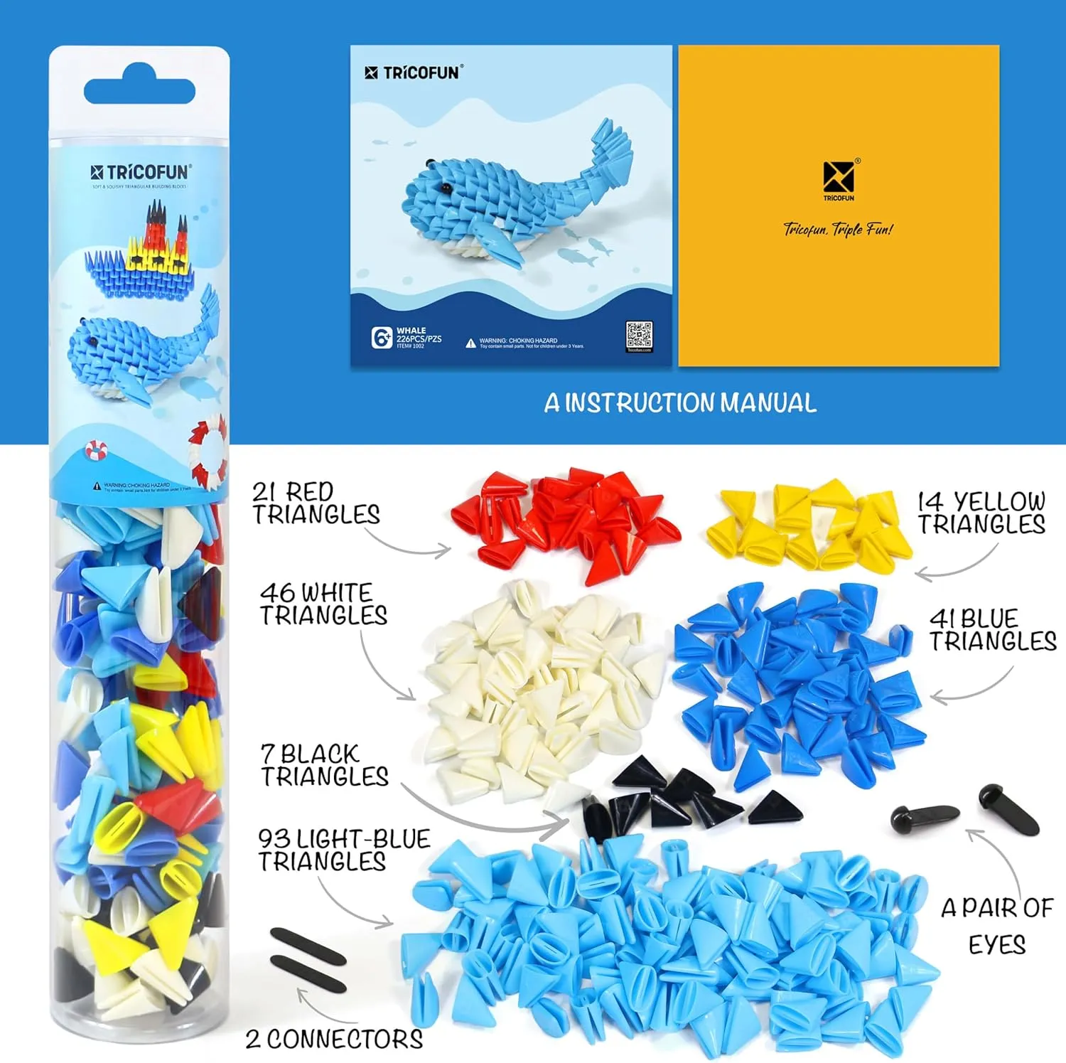 Creative Soft Building Blocks, Cute Animal kit Assembling Building Toys Gifts for Kids and 6  Interactive Building Toy for Kids, Boys, and Girls (1002-Whale)