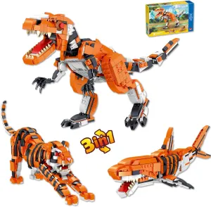 Creator 3 in 1 Animals Mini Building Block Sets for Kids Dinosaur/Tiger/Shark Transforming Building Kits Toys Gift for Boys 1030 Pieces