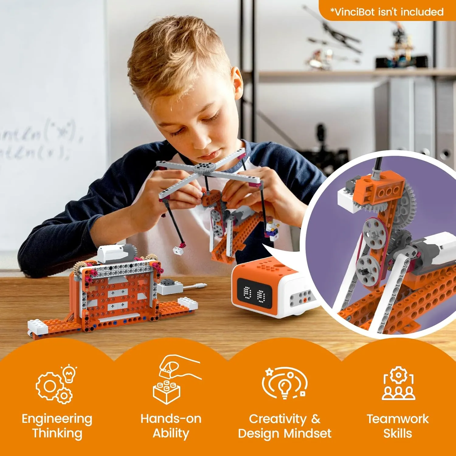 Creator Kit for VinciBot Robotic with 434  Building Blocks & 20 Building Cases for Kids School STEM Education Class, DIY Science Experiment Kit for Kids Ages 8-12