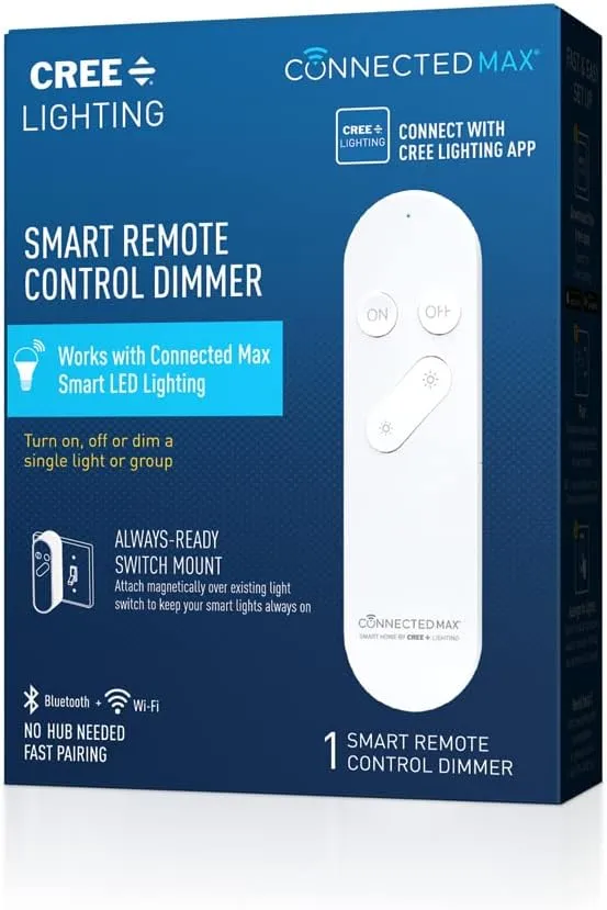 Cree Connected Max Smart Remote Control & Dimmer, Remote Control Dimmer, Compatible with Any Connected Max Smart Bulb, Bluetooth   WiFi, White, 1 Remote