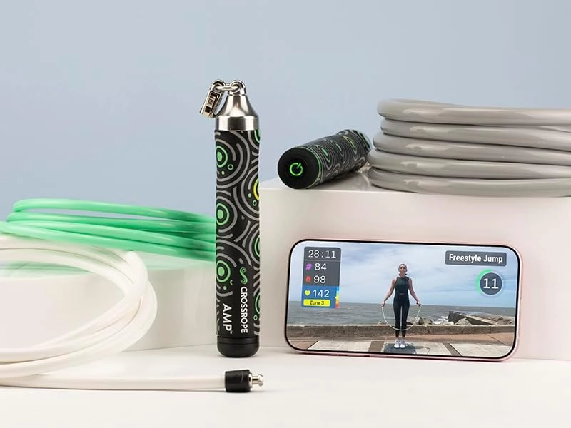 Crossrope AMP 2.0 Smart Jump Rope Set with 1/4 LB, 1/2 LB & 1LB Jump Ropes – Bluetooth-Connected, High-Intensity Jump Rope Fitness Training for High Calorie Burn and Cardio - Membership Required