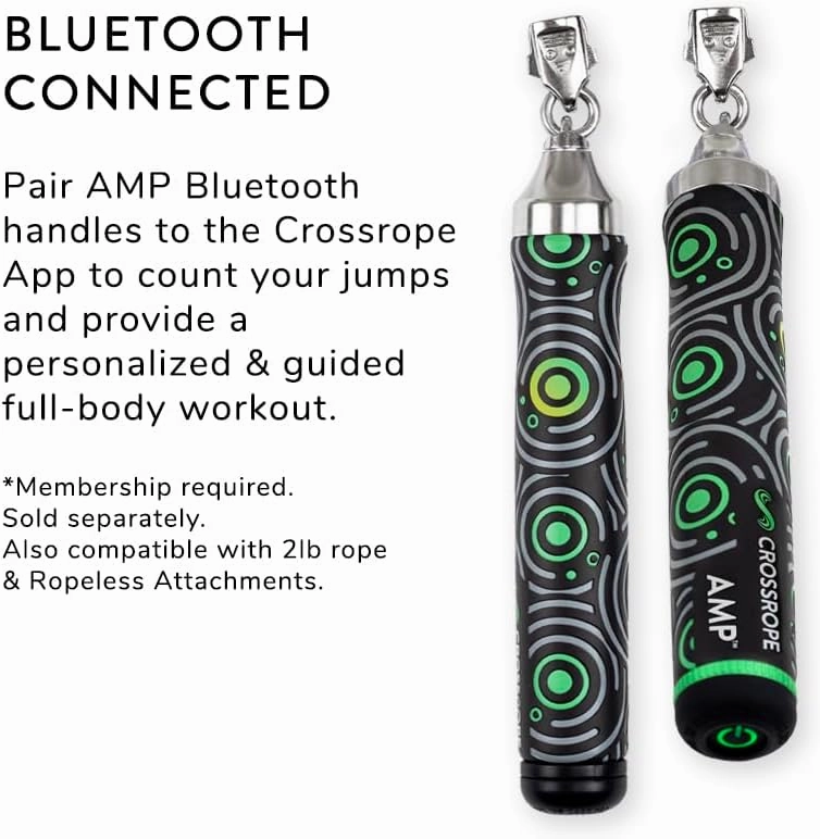 Crossrope AMP 2.0 Smart Jump Rope Set with 1/4 LB, 1/2 LB & 1LB Jump Ropes – Bluetooth-Connected, High-Intensity Jump Rope Fitness Training for High Calorie Burn and Cardio - Membership Required
