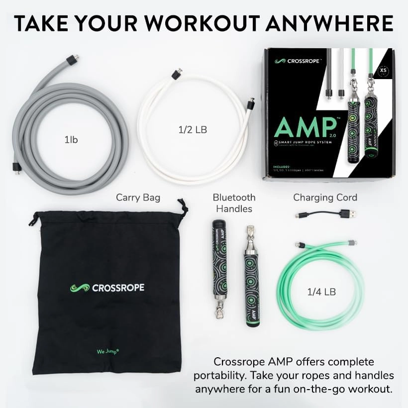 Crossrope AMP 2.0 Smart Jump Rope Set with 1/4 LB, 1/2 LB & 1LB Jump Ropes – Bluetooth-Connected, High-Intensity Jump Rope Fitness Training for High Calorie Burn and Cardio - Membership Required