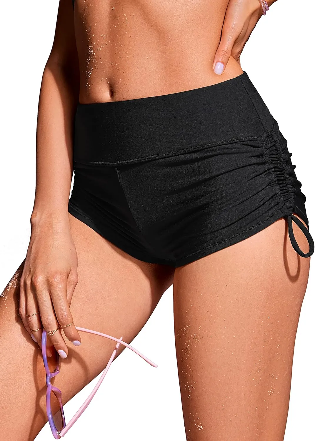 CRZ YOGA Womens Swim Board Shorts High Waisted Bathing Suit Bottoms Adjustable Ruched Side Swimsuit