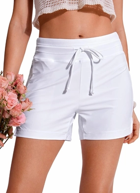 CRZ YOGA Womens Swim Board Shorts 4'' - High Waisted Side Split Bathing Swimwear Bottoms with Mesh Liner Zipper Pocket