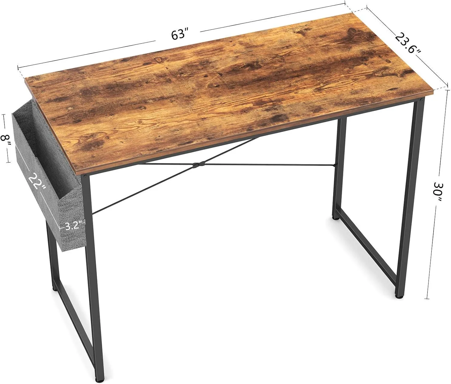 Cubiker Computer Desk 63 inch Home Office Writing Study Desk, Modern Simple Style Laptop Table with Storage Bag, Brown