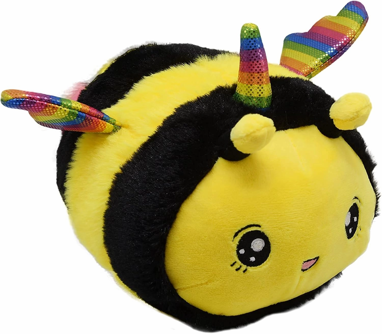 Cuddly Unicorn Bee Stuffed Animal with Smile Face and Rainbow Wings Happy Fuzzy Bumblebee Plush Toy Pillow Pretty Sweet Gifts for Kids Boys and Girls Present for Birthday or Party 10 Inch (Big Eyes)