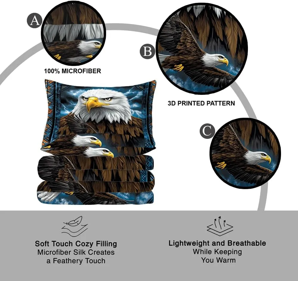 Custom Bald Eagle Bedding Set Comforter, Eagle and Flag Bedding Set - Eagle Comforter Set Bed Set for Men Microfiber Bedset Full Size 3 Pieces (Eagle Native Style, Twin/Full/Queen/King)