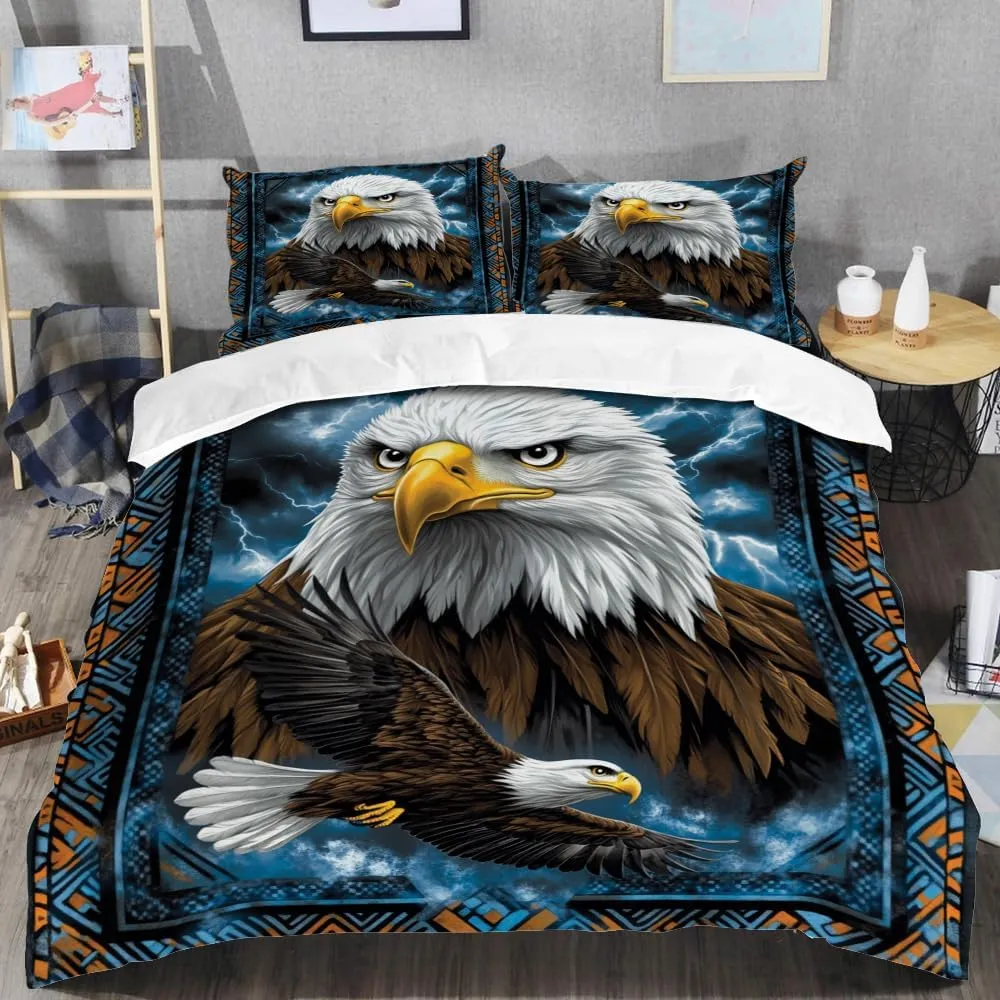 Custom Bald Eagle Bedding Set Comforter, Eagle and Flag Bedding Set - Eagle Comforter Set Bed Set for Men Microfiber Bedset Full Size 3 Pieces (Eagle Native Style, Twin/Full/Queen/King)