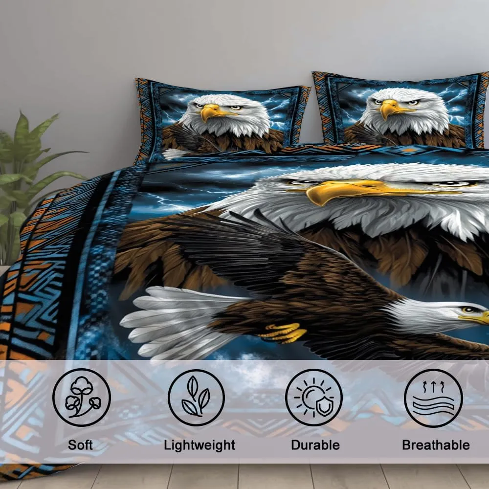 Custom Bald Eagle Bedding Set Comforter, Eagle and Flag Bedding Set - Eagle Comforter Set Bed Set for Men Microfiber Bedset Full Size 3 Pieces (Eagle Native Style, Twin/Full/Queen/King)
