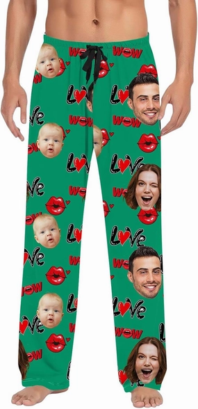 Custom Pajamas Pants Valentines Personalized Funny PJ Pant Design with Face Pajamas for Men Women Dog Pet