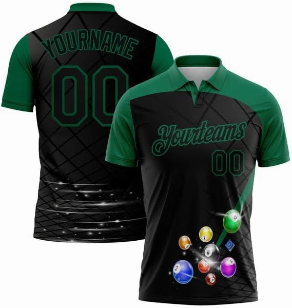 Customize Name,Custom Jersey, Polo Sport, Black Hot Pink 3D Pattern Design Billiards Performance Polo