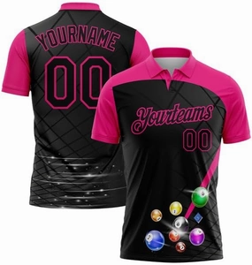 Customize Name,Custom Jersey, Polo Sport, Black Hot Pink 3D Pattern Design Billiards Performance Polo